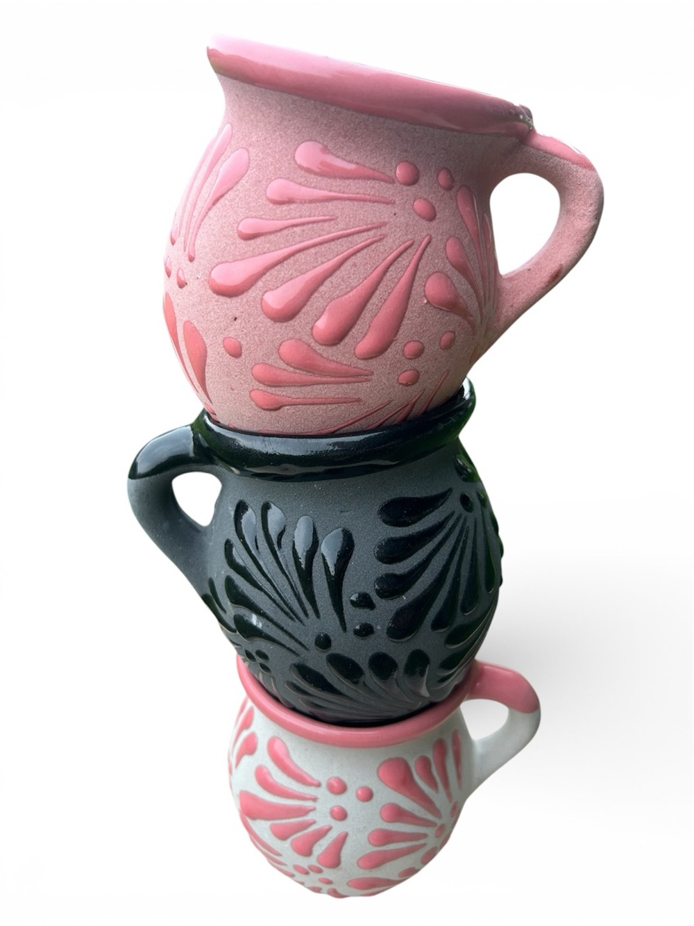 Barro Jarrito Handcrafted Mexican Pink and Black Clay Mugs - Set of 3